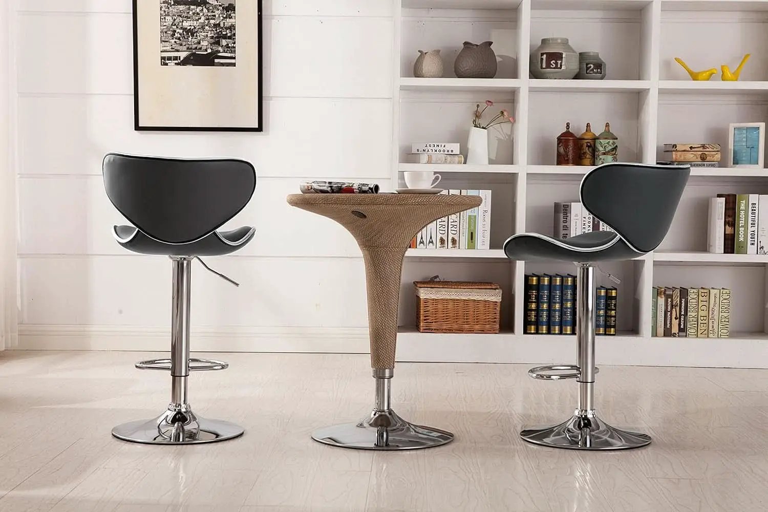 Masaccio Grey Leatherette Airlift Swivel Barstool Set of 2 from PriceLows™
