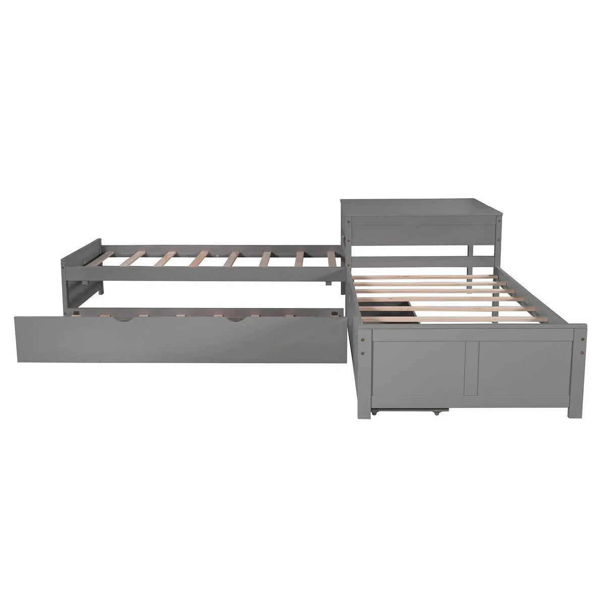 L Shaped Platform Bed | Built In Desk | Trundle With Drawers | Twin Size