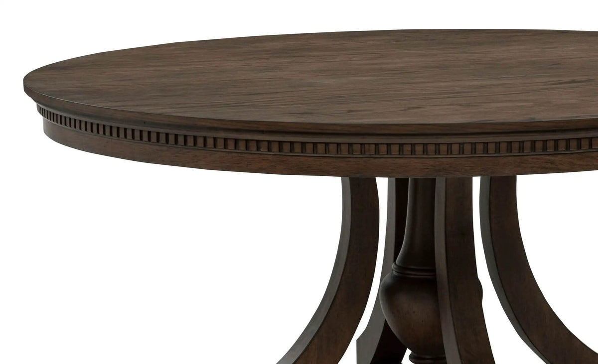 Ridgewell Round Pedestal Dining Table Dark | 60 x 60 x 30 in | Rubberwood & Engineered Wood | Oak