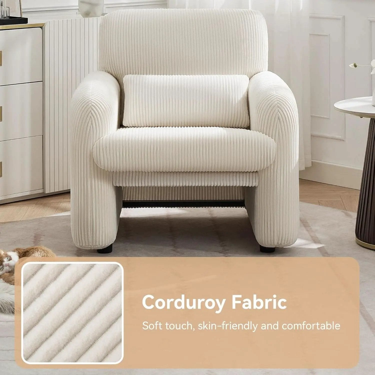 Corduroy Upholstered Accent Chair White Lumbar Pillow from PriceLows™