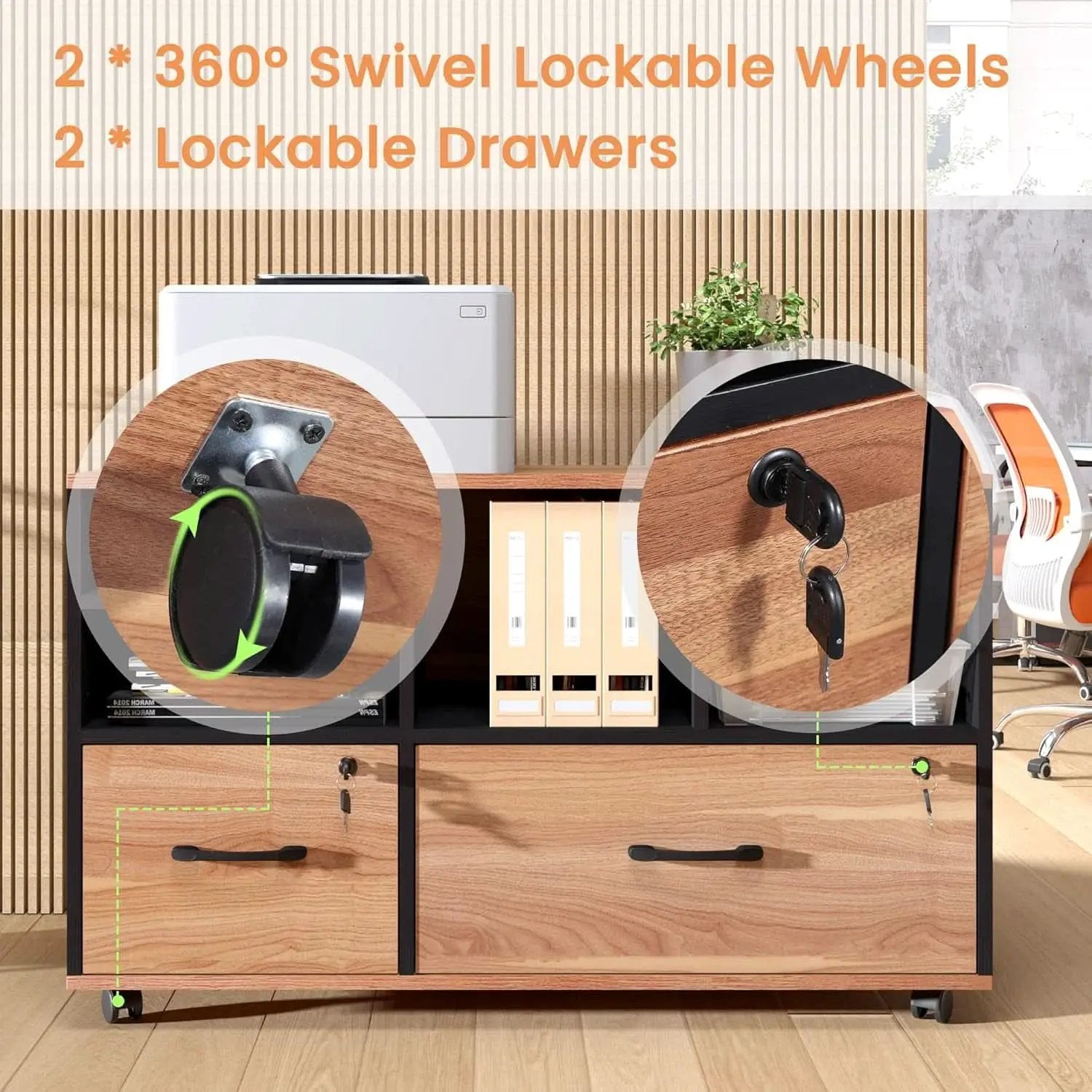 Wooden 2 Drawer File Cabinet Lockable Rolling with Adjustable Shelves Rustic Brown and Black from PriceLows™