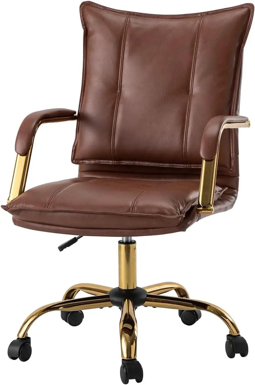 Faux Leather Home Office Desk Chair Adjustable Height Brown from PriceLows™