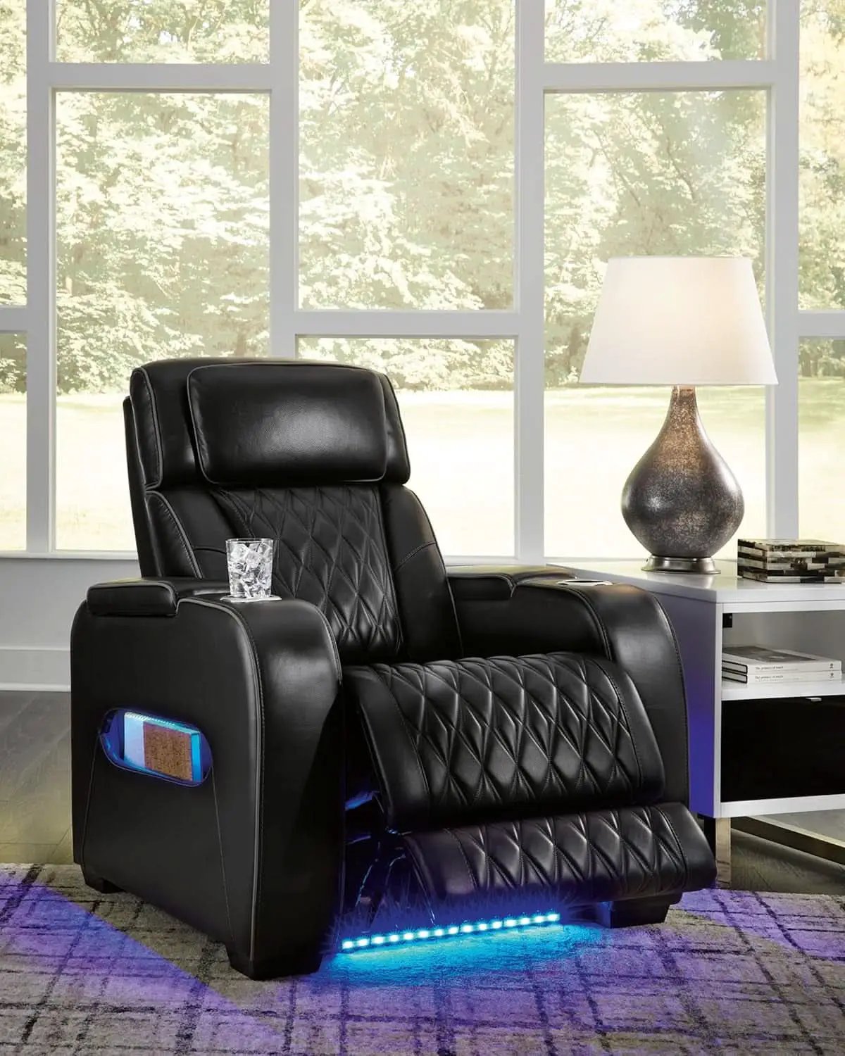 Black Leather Power Recliner With Adjustable Headrest from PriceLows™