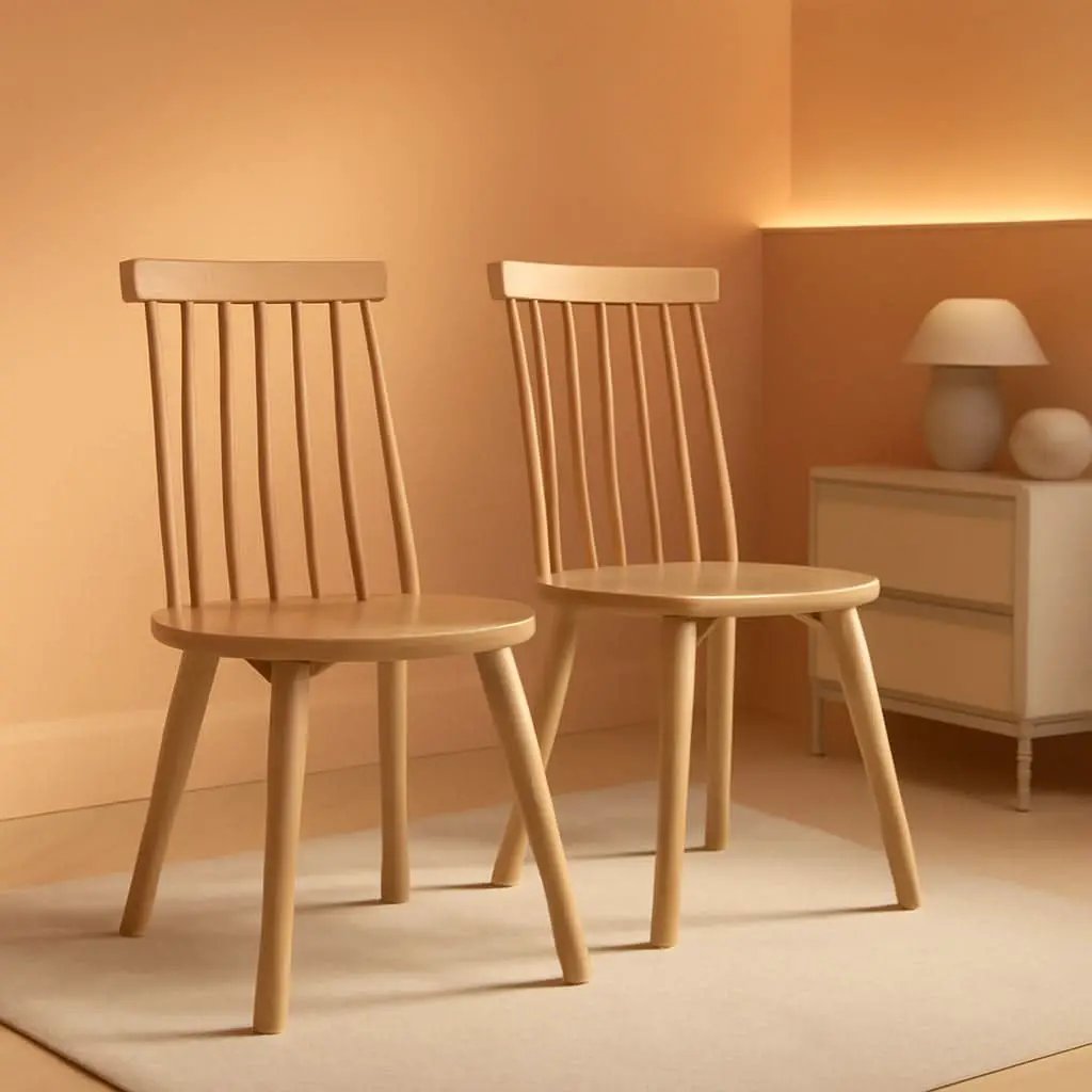 Wood Farmhouse Spindle Dining Chair Natural Finish Set Of 2 from PriceLows™