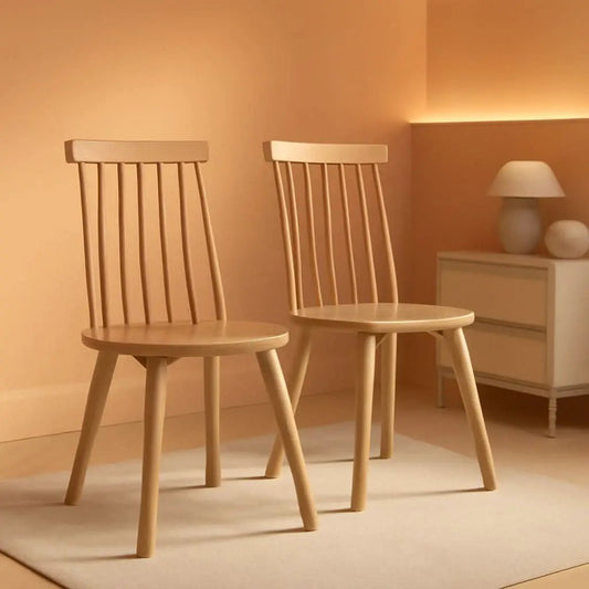 Wood Farmhouse Spindle Dining Chair Natural Finish Set Of 2 from PriceLows™