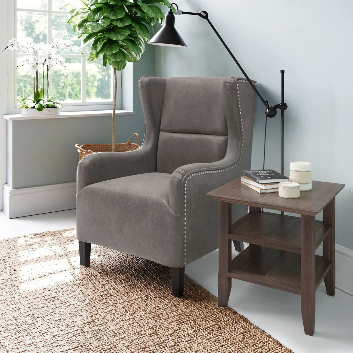 Acadian End Table | 19 x 19 x 20 in | Solid Wood & Walnut | Warm Walnut Brown