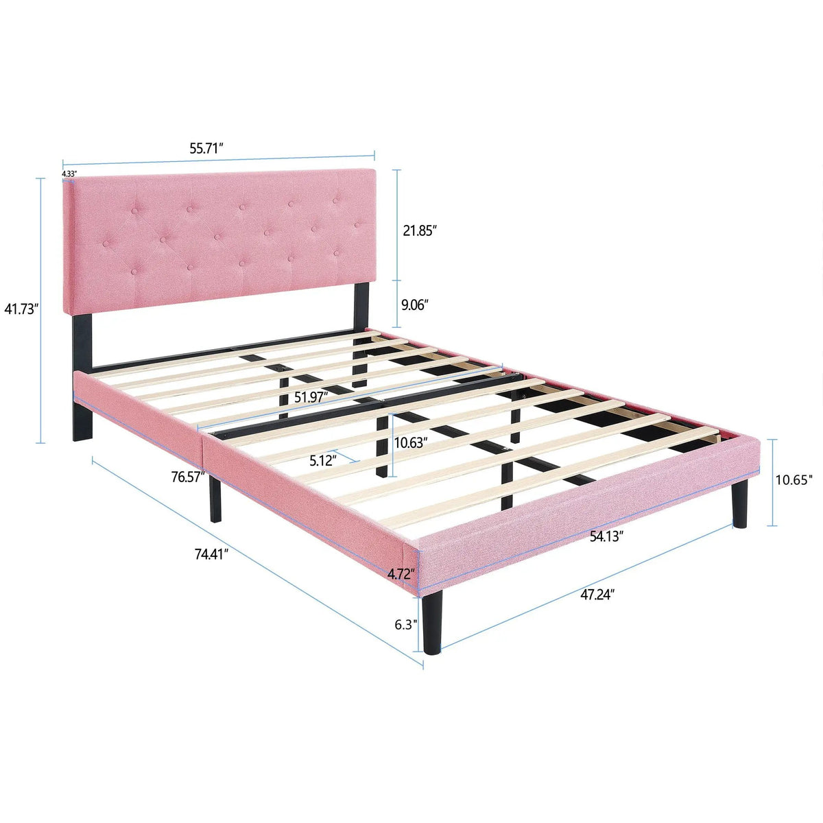 Platform Bed Frame | Button Tufted Headboard | Box Spring Free