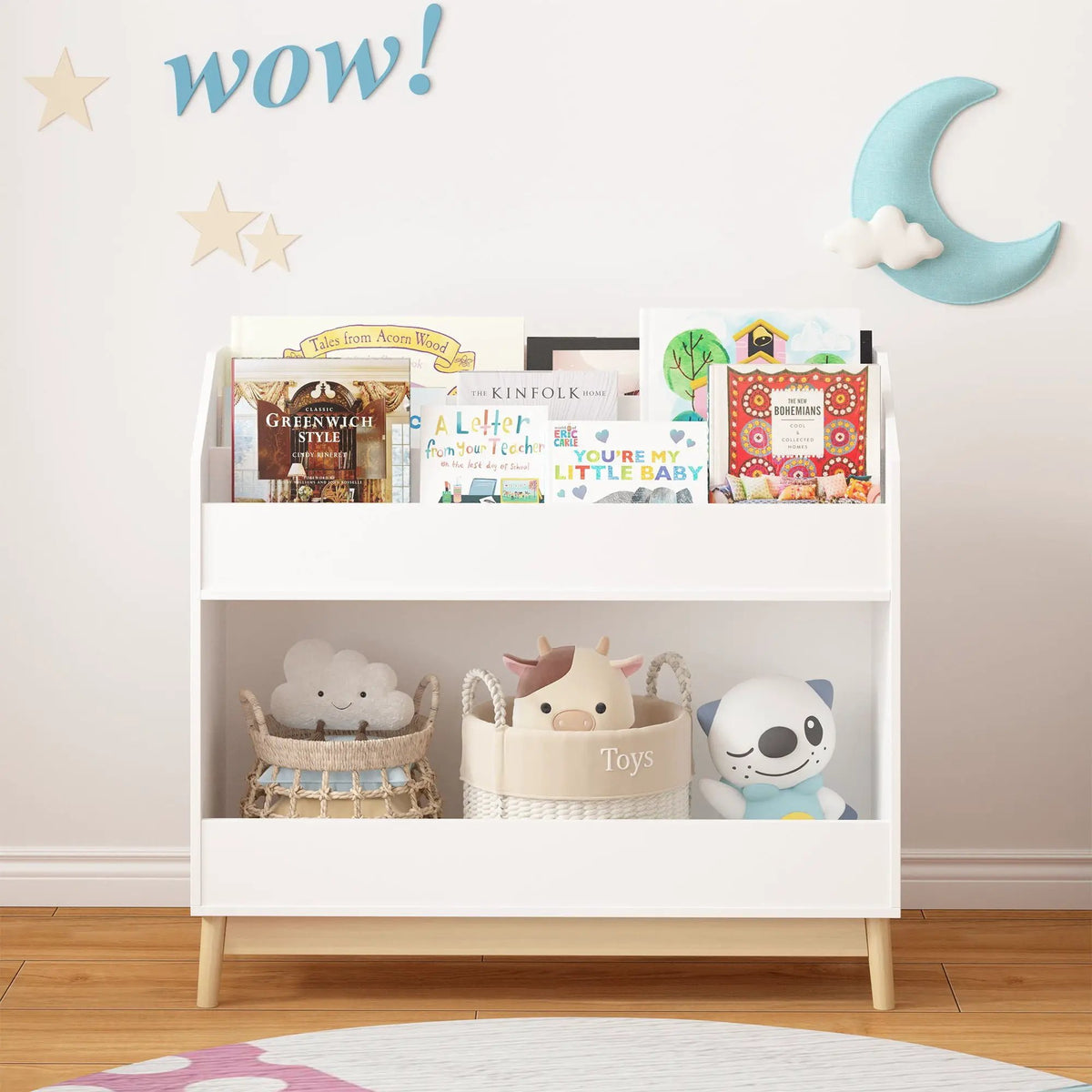 Bookcase Organizer | 3 Tier Display Shelf | White Storage Unit | Compact