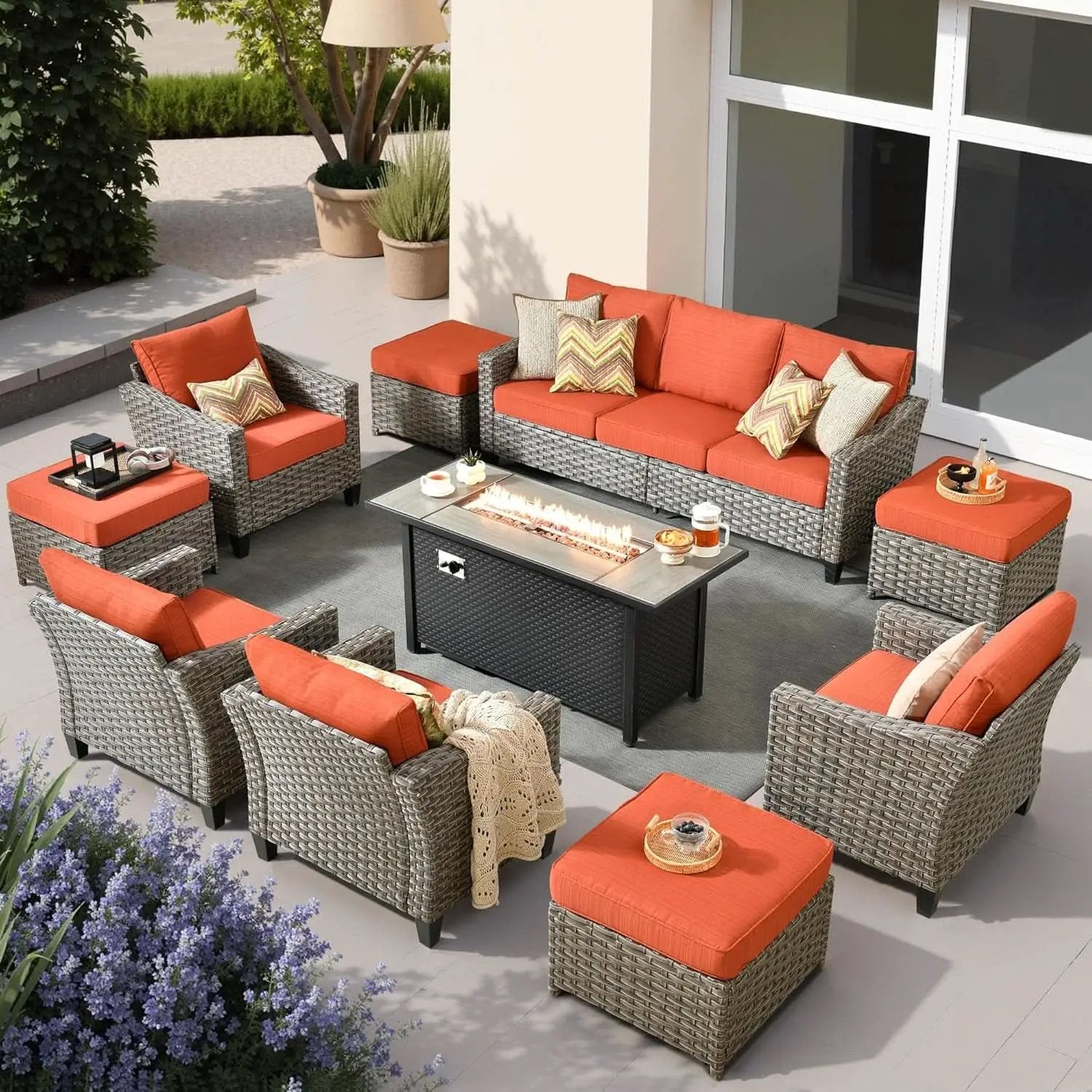 10 Piece Outdoor Patio Furniture Set with Fire Pit from PriceLows™