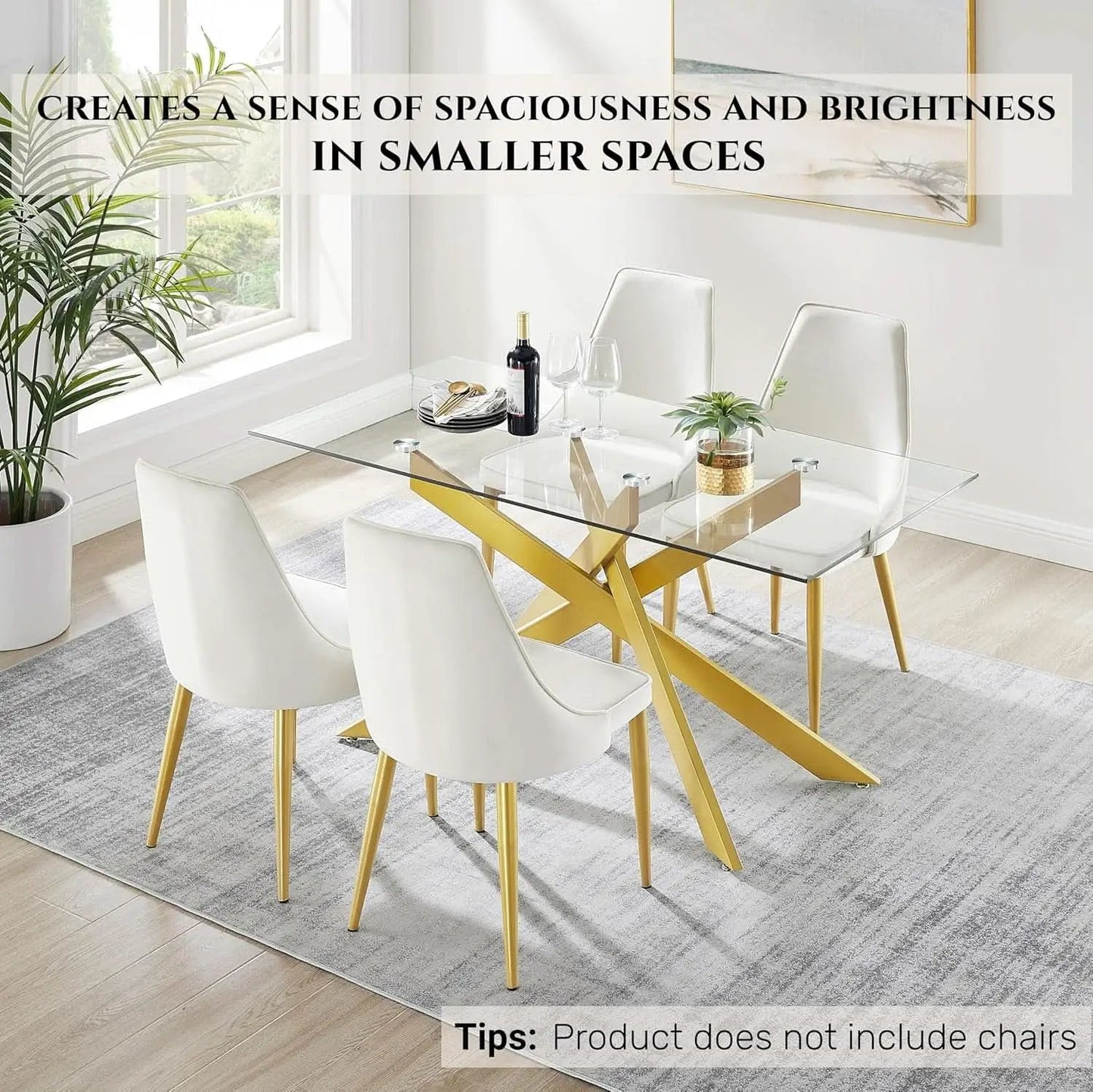 Rectangular Tempered Glass Dining Table Gold Finish from PriceLows™