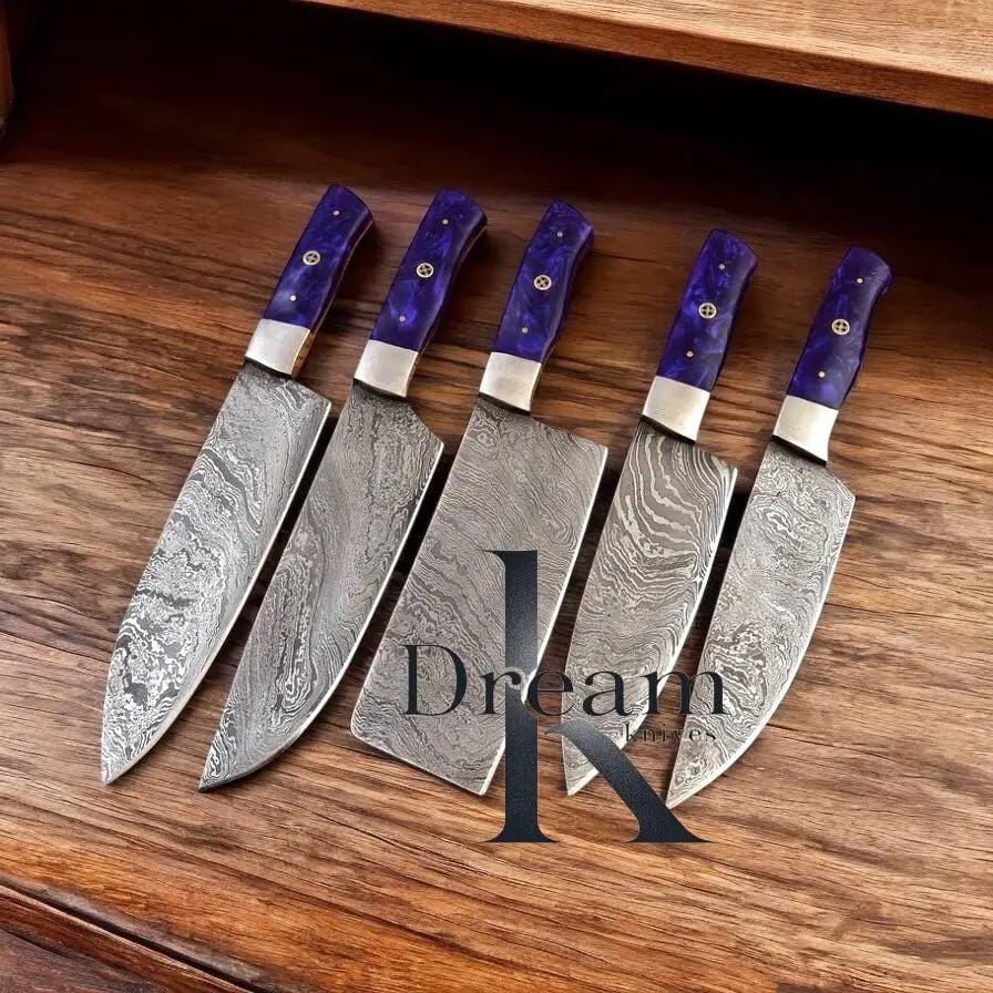 Cooking Knife Set 13" Handmade Damascus Steel Blades with Resin Handles, Steel | 13 Inch | Damascus Steel | Kitchen Knives Set
