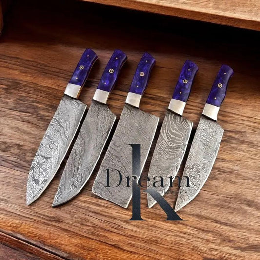 Cooking Knife Set 13" Handmade Damascus Steel Blades with Resin Handles, Steel | 13 Inch | Damascus Steel | Kitchen Knives Set