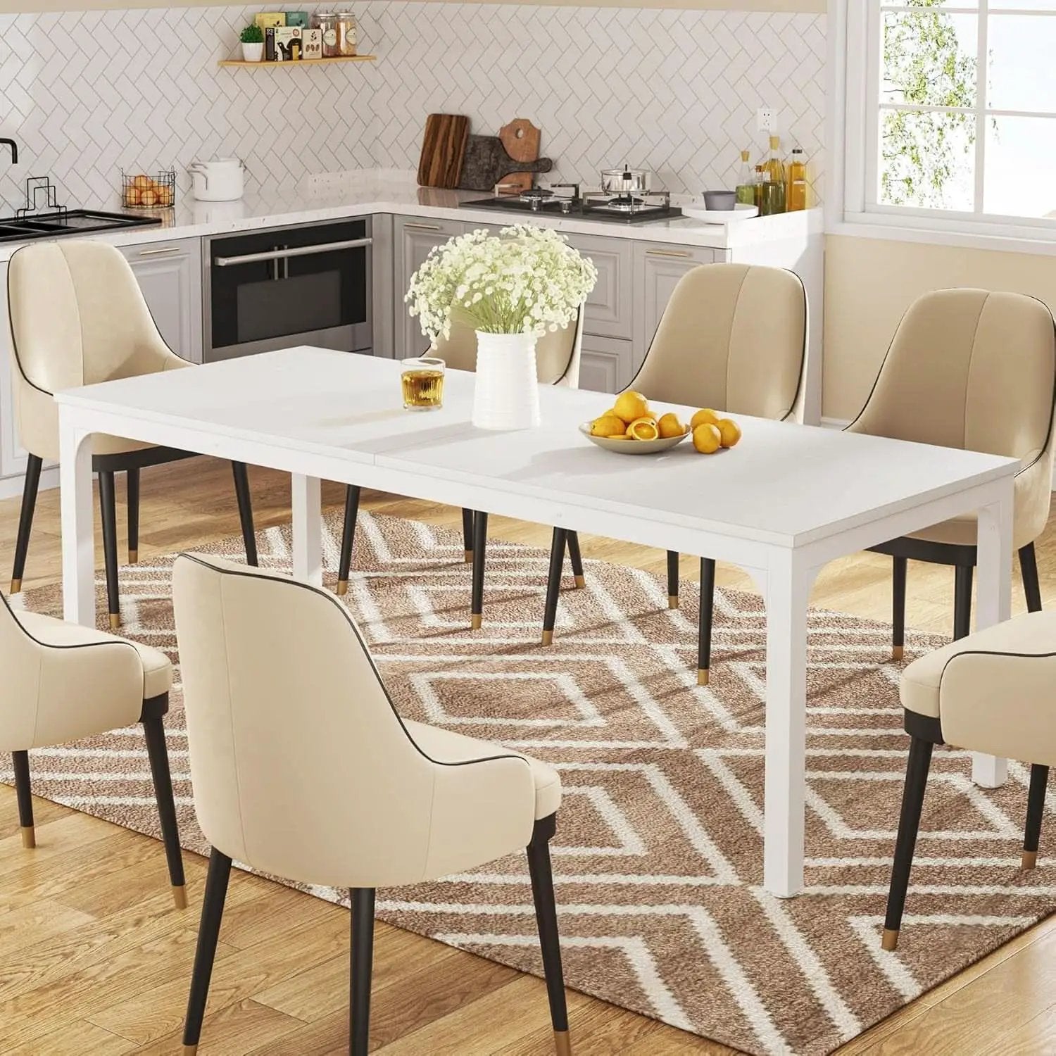 White 78-Inch Dining Table For 6-8, Rectangular Dining Room from PriceLows™