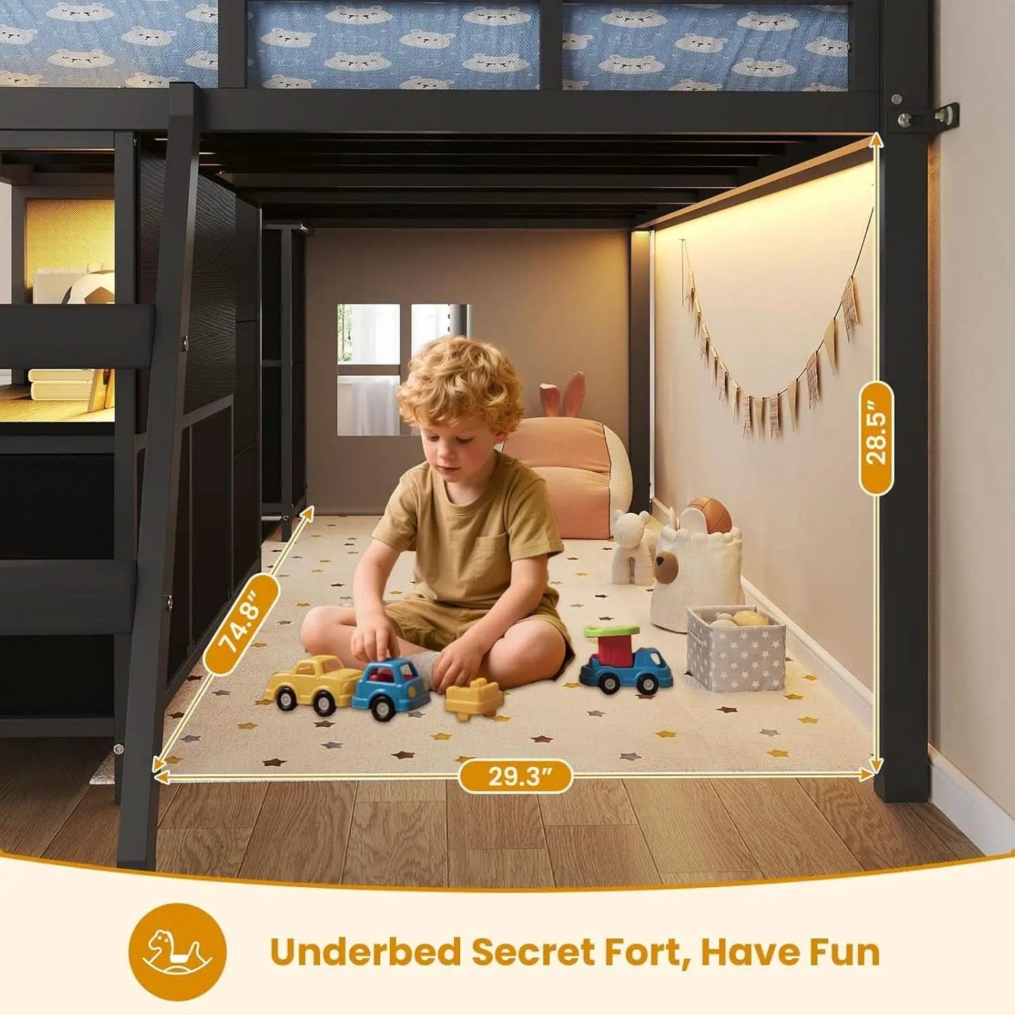Twin Loft Bed With LED Lights And Storage Drawers Included from PriceLows™