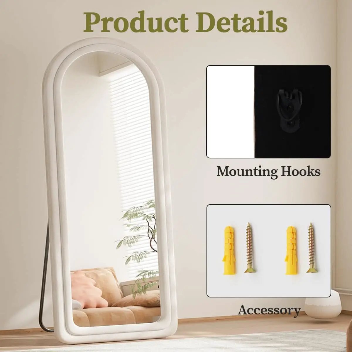 63 By 24 Inch Arched Full Length Freestanding Floor Mirror White from PriceLows™