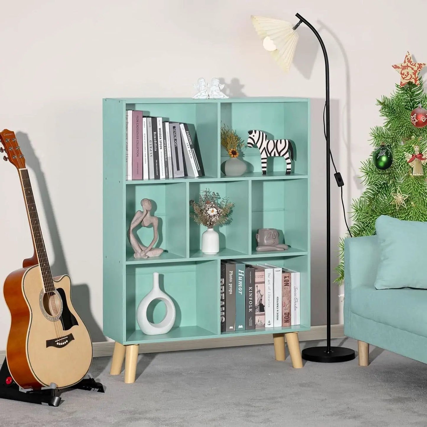 Mint Green 7 Cube Bookcase For Kids Toy Storage Organizer from PriceLows™
