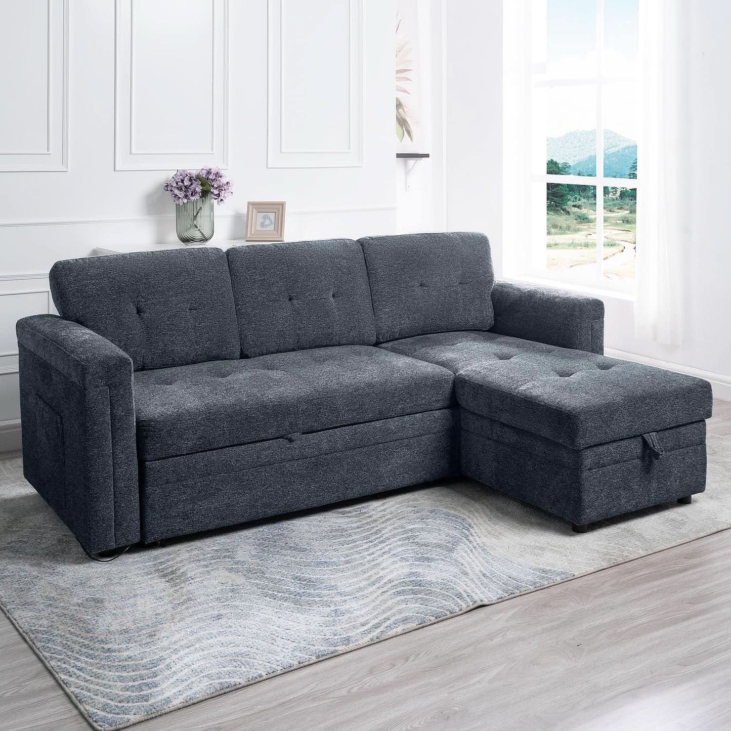 Gray Microfiber L Shape Sleeper Sofa With USB Ports Storage from PriceLows™