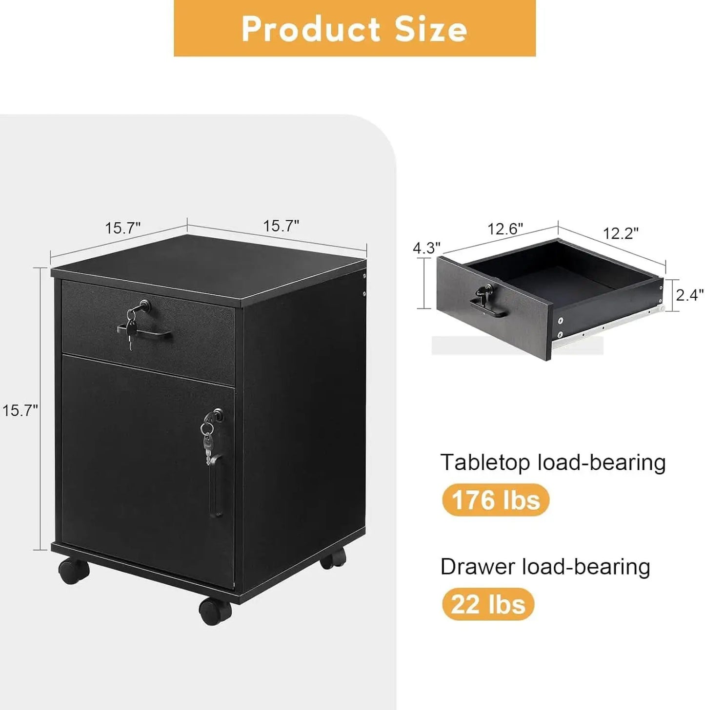 Mobile File Cabinet With Lockable Drawer And Four Wheels Black from PriceLows™