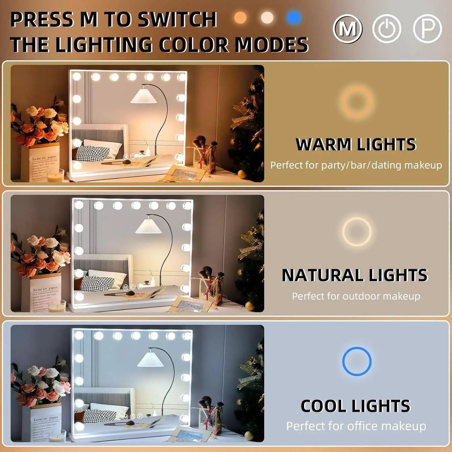 Vanity Mirror With Lights 22.8 By 18 Inch Three Color Modes from PriceLows™