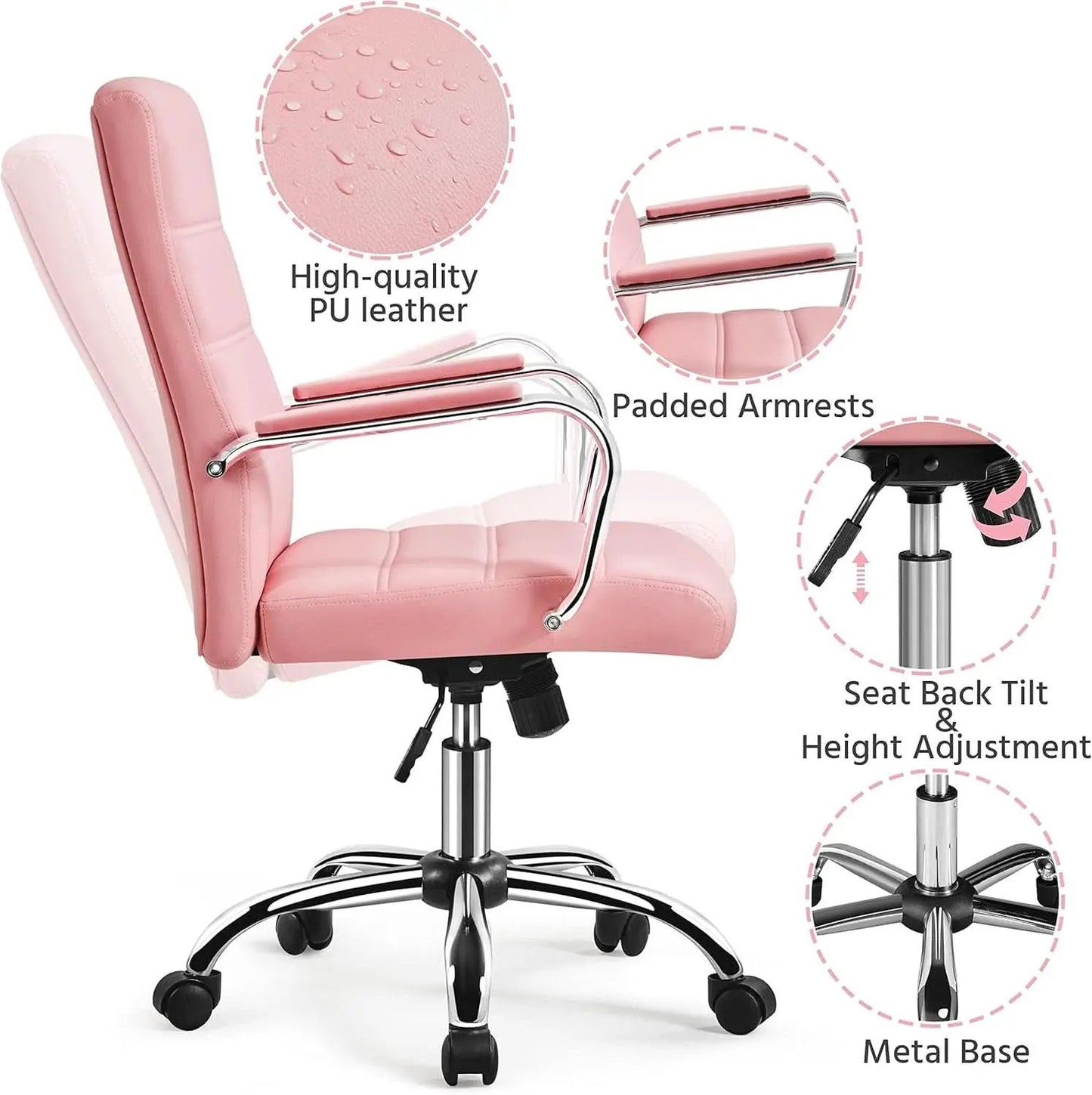 Pink Mid Back Office Chair With Arms 360 Degree Swivel from PriceLows™
