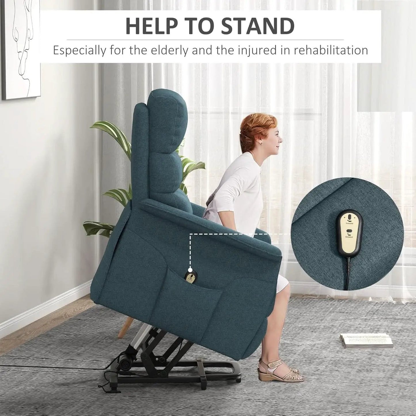 Blue Power Lift Recliner Chair With Remote Control from PriceLows™