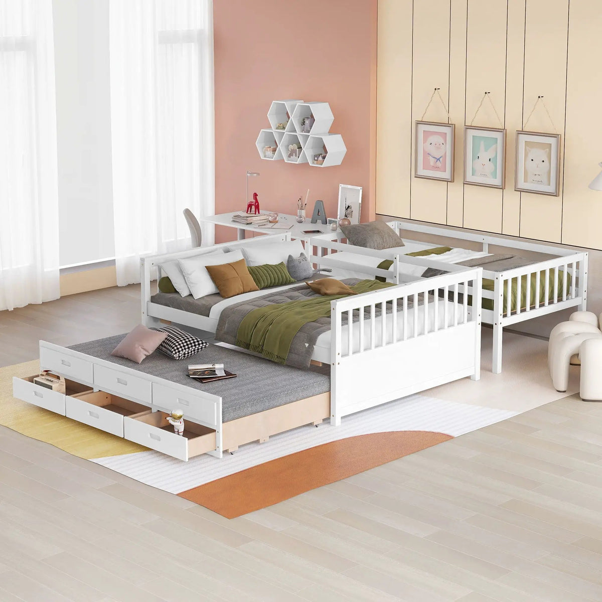 Bunk Bed | Twin Size | Rolling Trundle | Storage Drawers