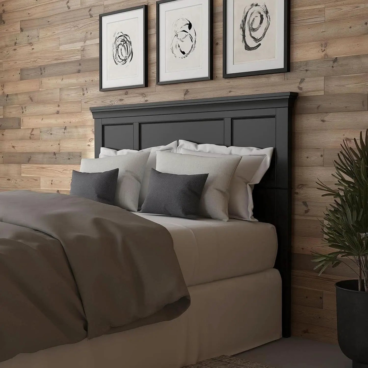 Stylish Black Queen Headboard with Raised Panel Design from PriceLows™