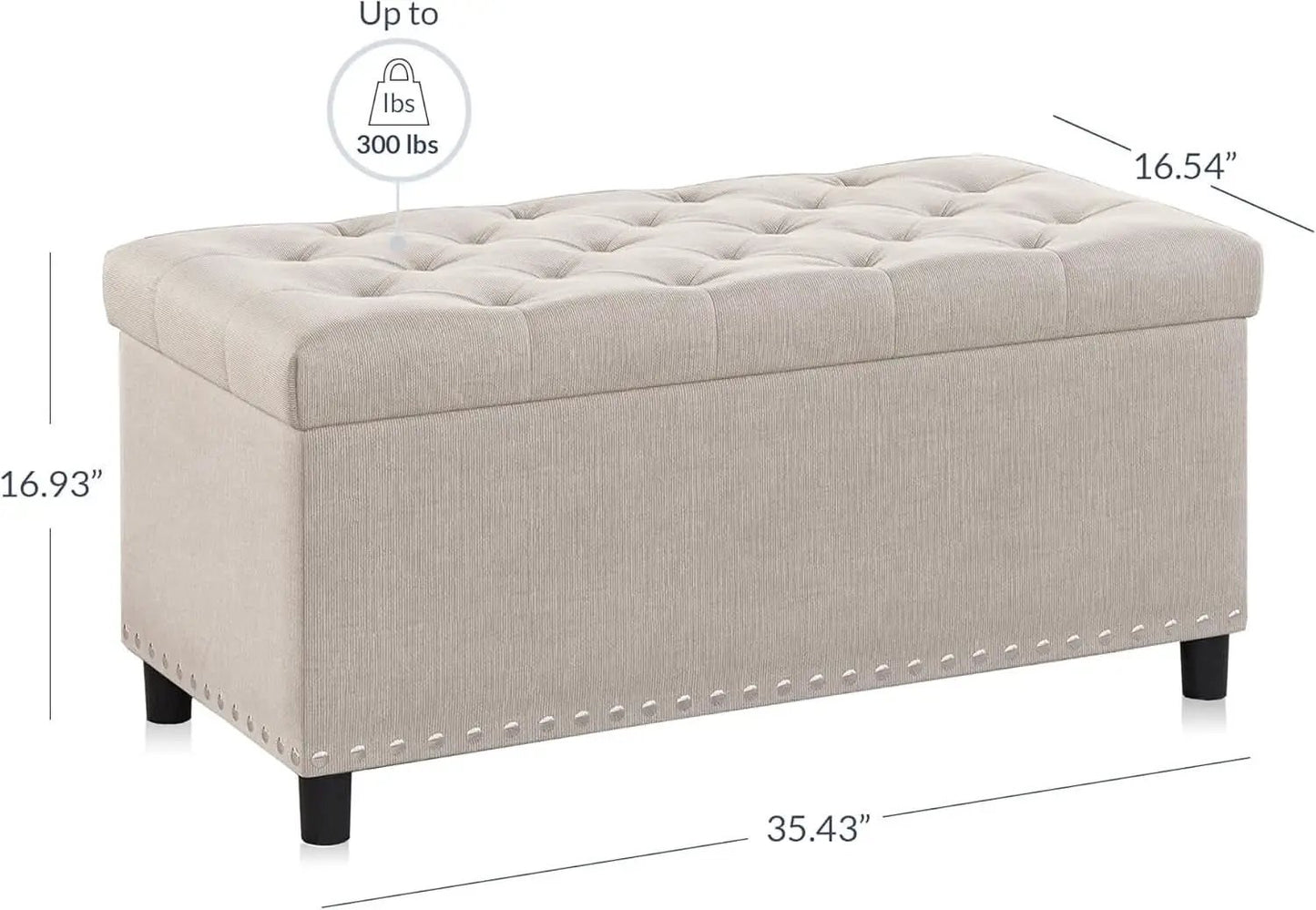 Rectangular Thirty Five Inch Beige Tufted Storage Ottoman Upholstered from PriceLows™