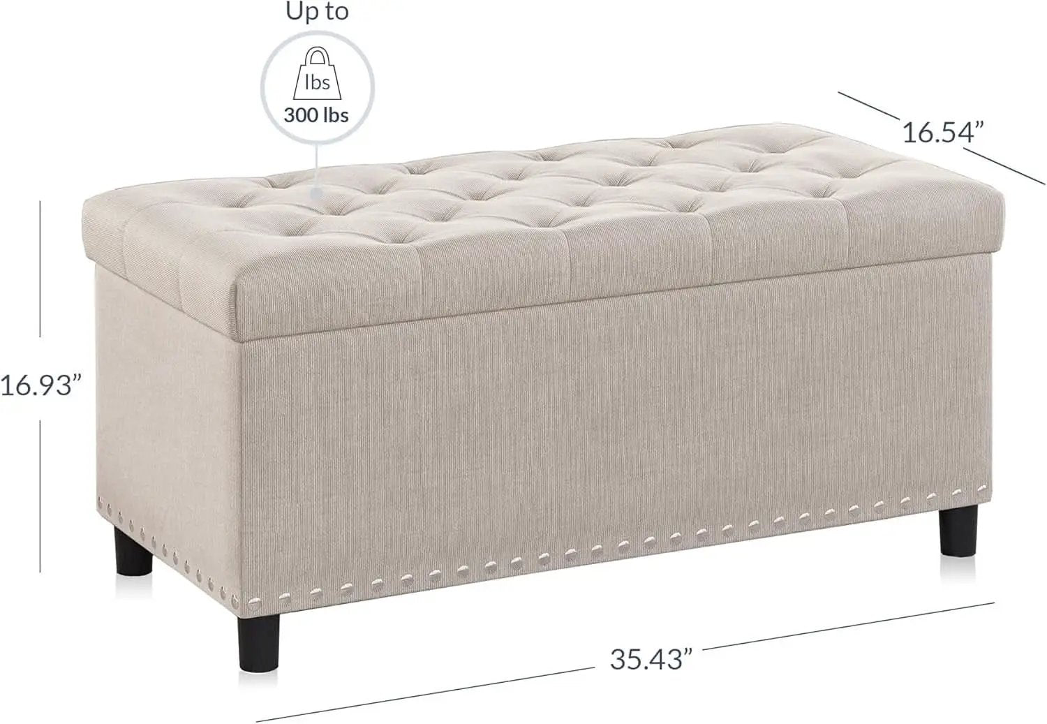 Rectangular Thirty Five Inch Beige Tufted Storage Ottoman Upholstered from PriceLows™
