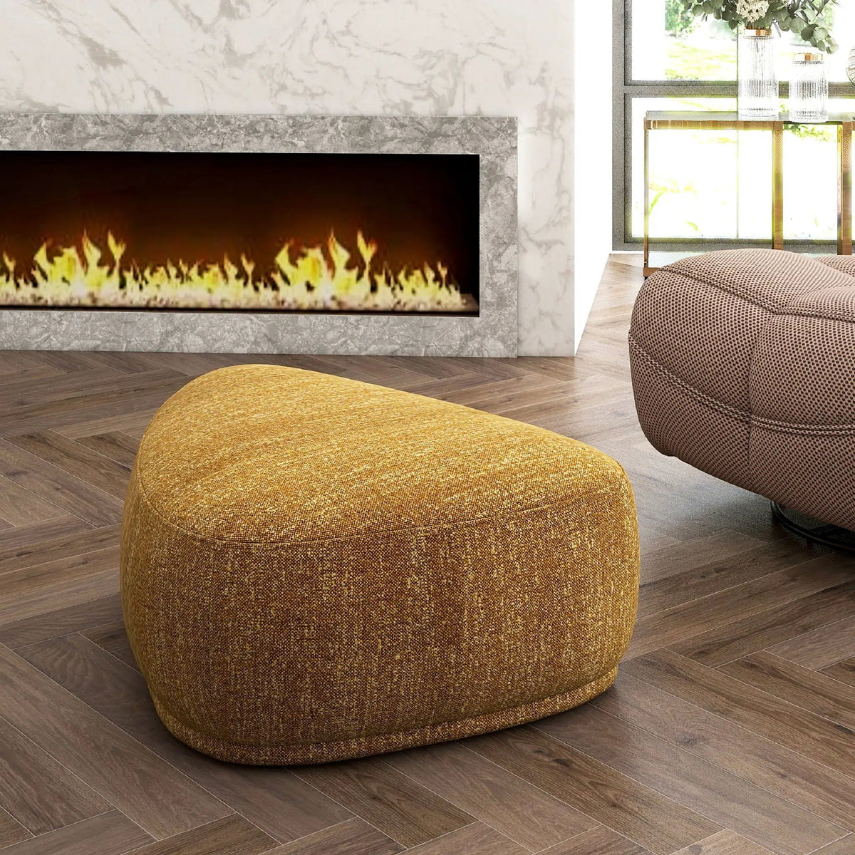 Pebble Cocktail Ottoman | Rounded Triangle Shape | 11-Layer Plywood Frame | Inner Webbing Seating
