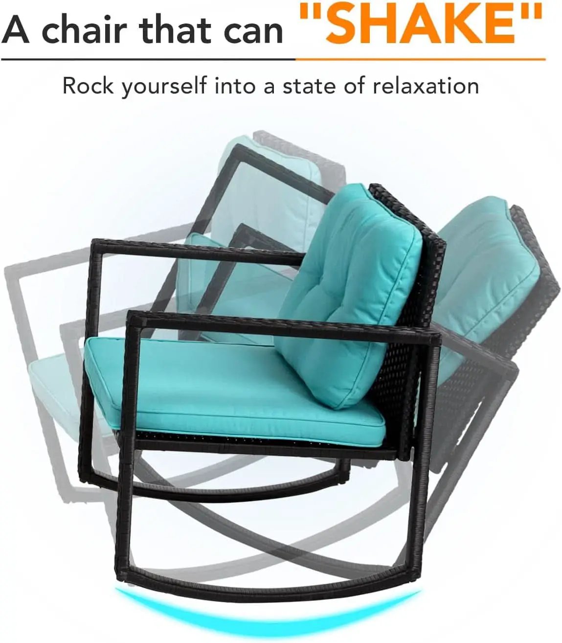 Outdoor Rattan Rockers Set With Glass Table Blue Cushions from PriceLows™