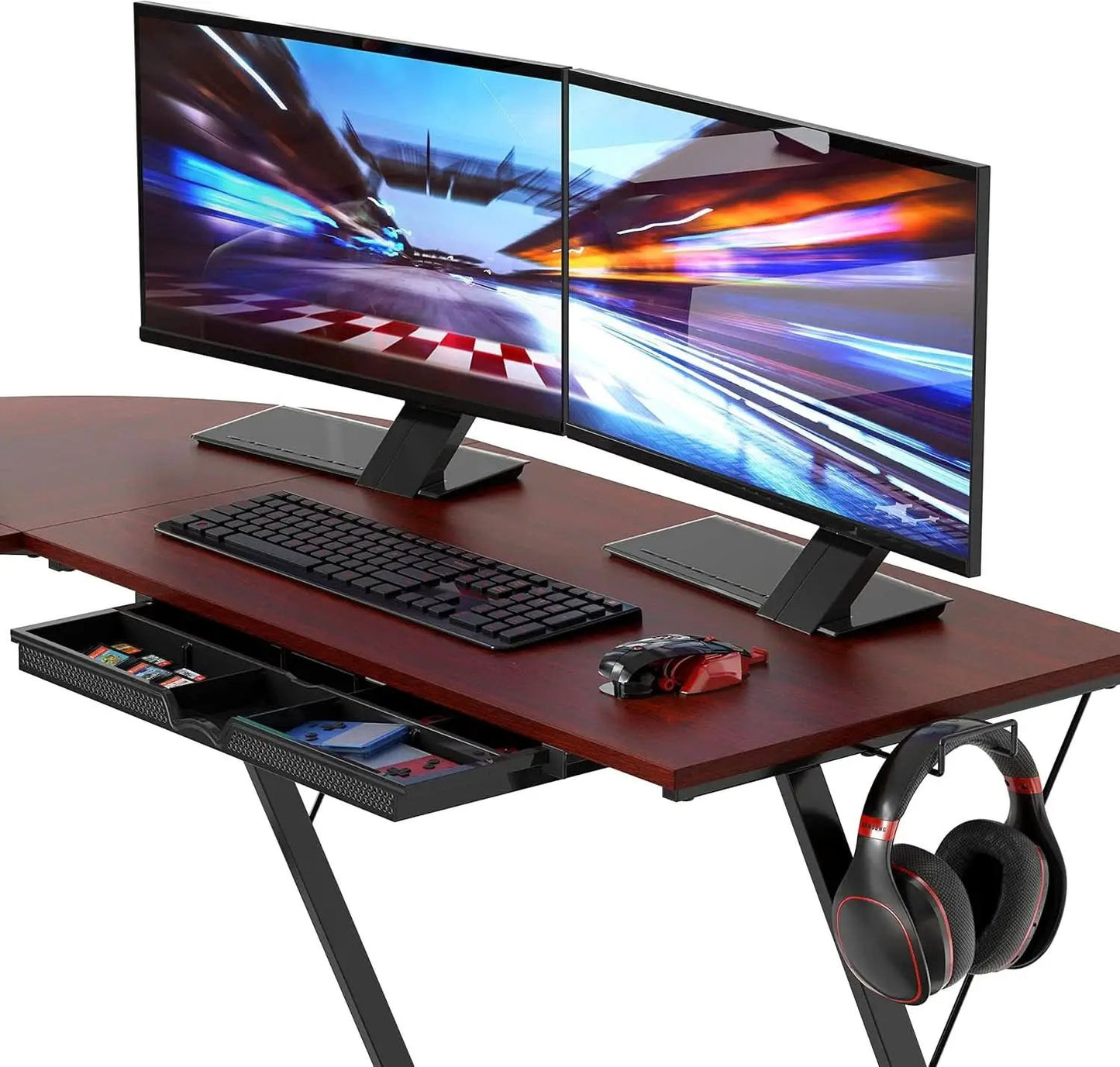 Vista L Shape Desk With Adjustable Monitor Stand Cherry from PriceLows™