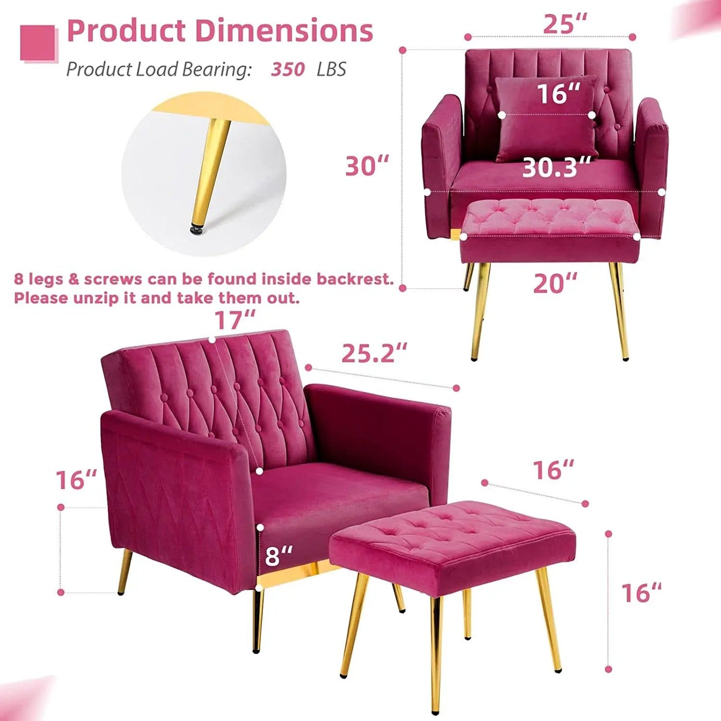 Accent Chair Recliner With Adjustable Armrests Fuchsia from PriceLows™