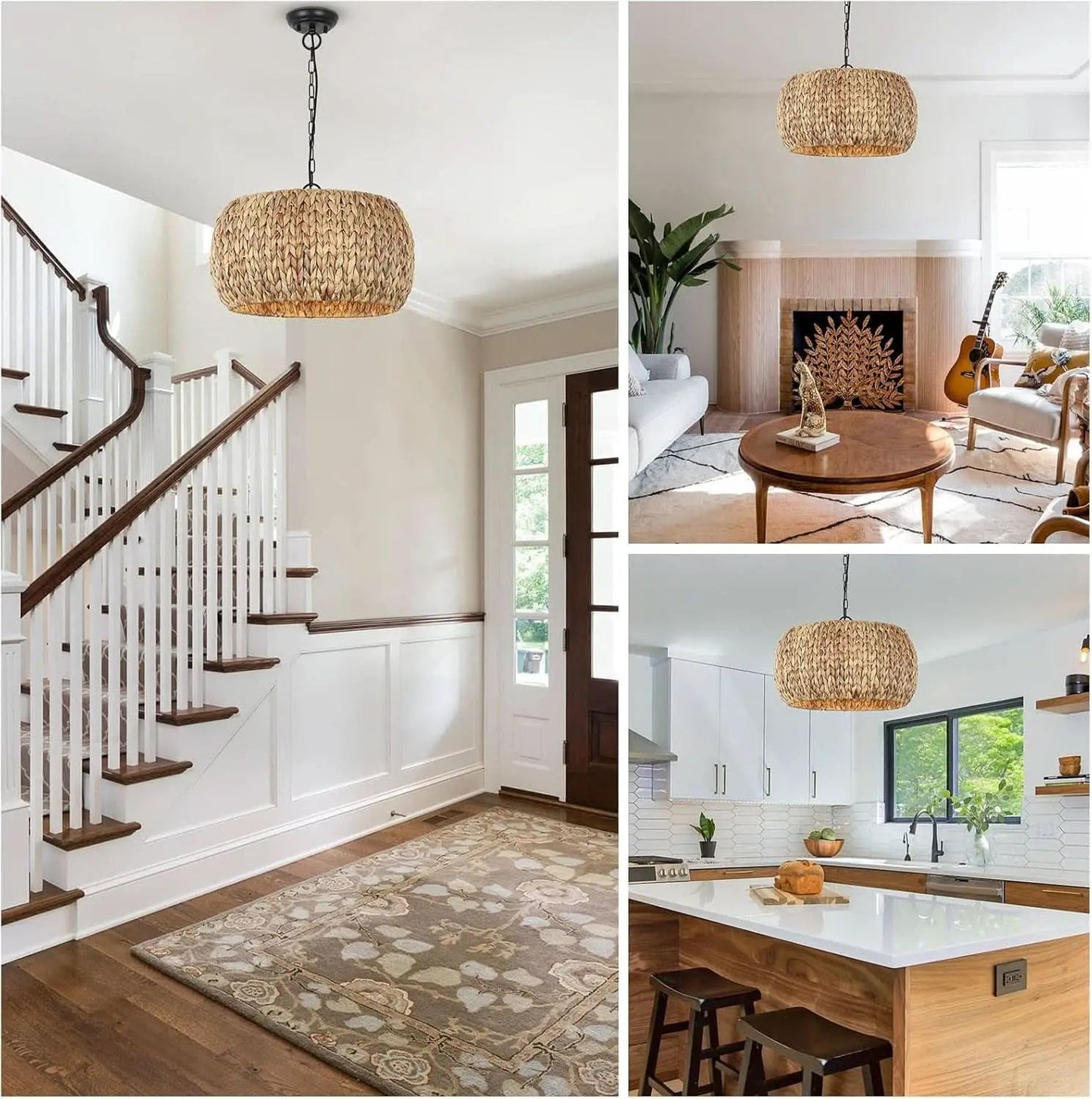 5 Light Farmhouse Rattan Chandelier Natural Water Hyacinth Shade from PriceLows™
