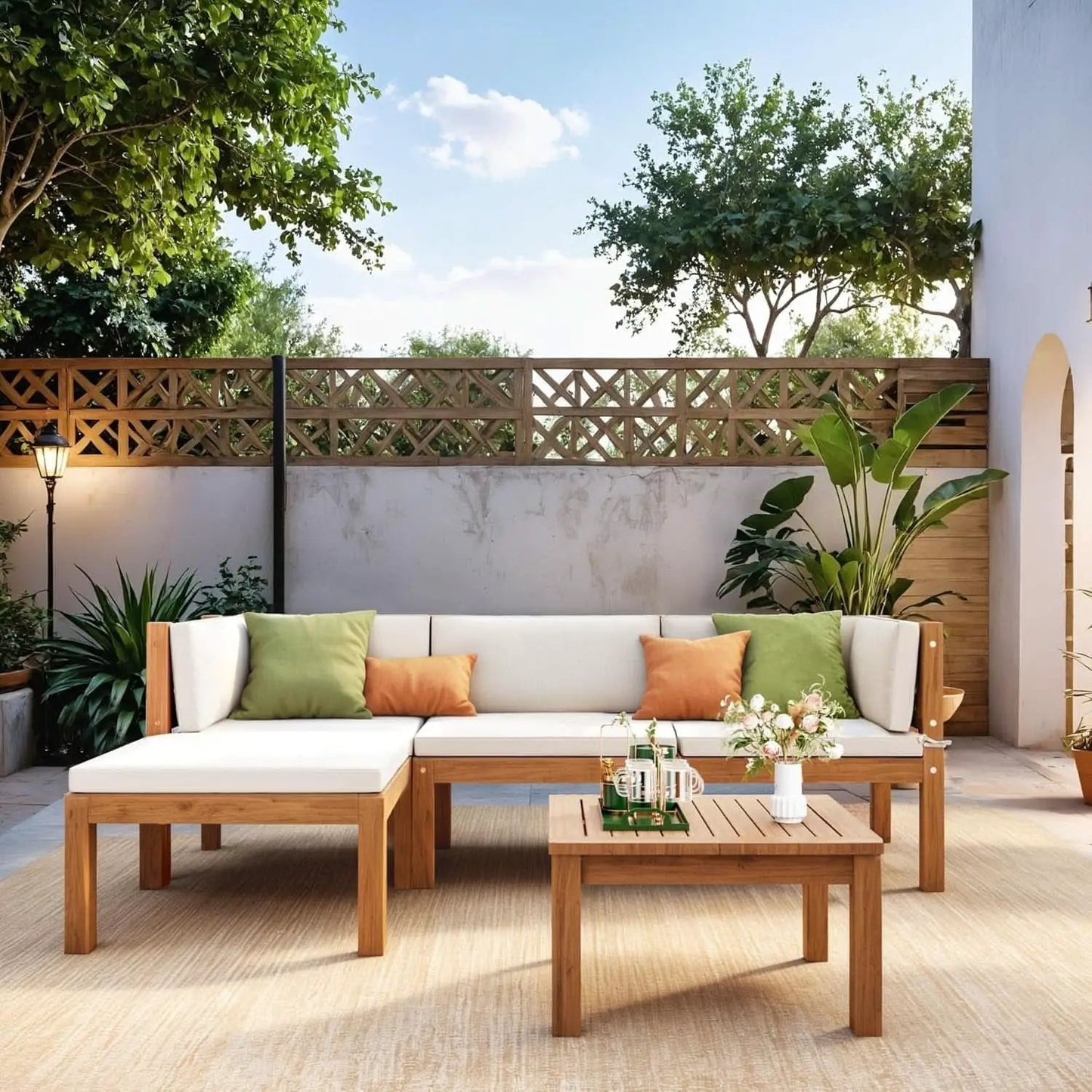 Acacia Wood Outdoor Sectional Sofa Set with Cushions from PriceLows™