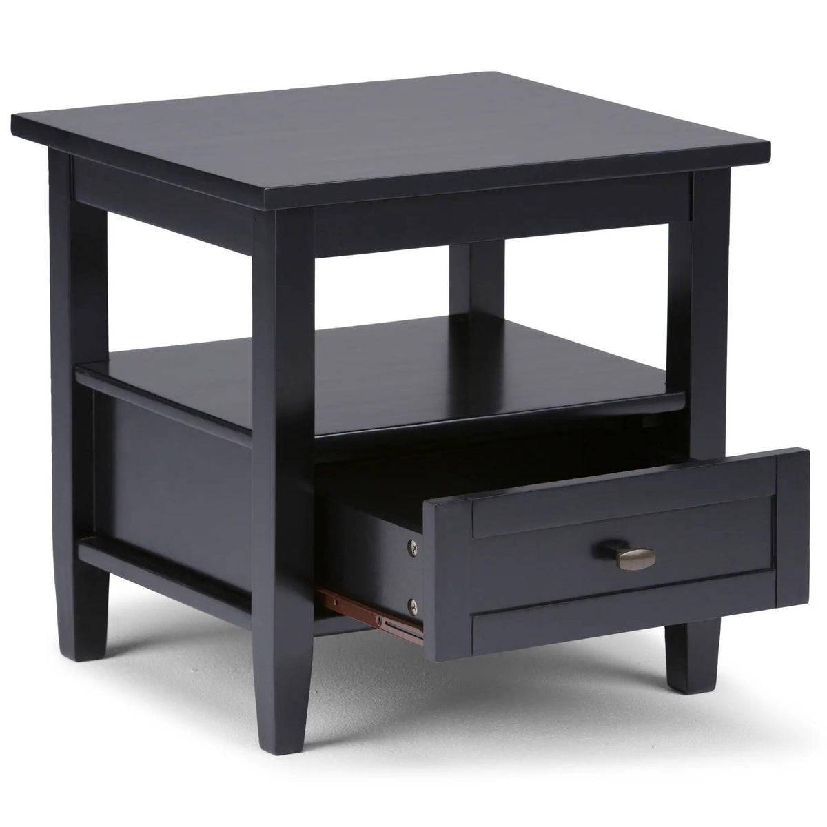 Warm Shaker Solid Wood Table | Bottom Drawer | Open Shelf Storage