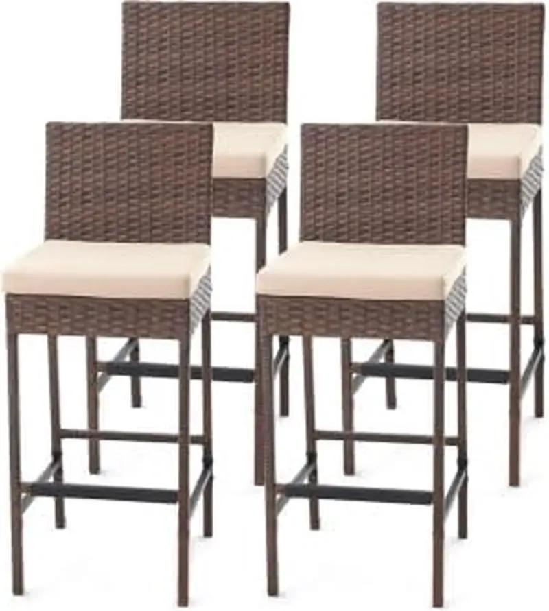 Outdoor Rattan Bar Stools Set with Cushions Comfort from PriceLows™