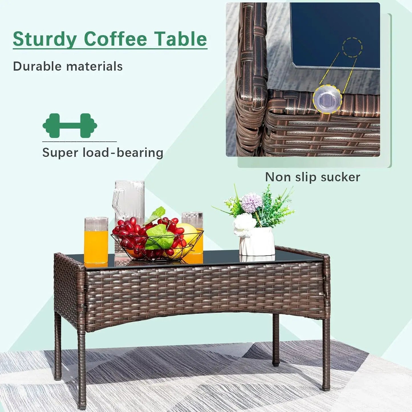 4 Piece Wicker Patio Set With Glass Table Beige Cushions from PriceLows™