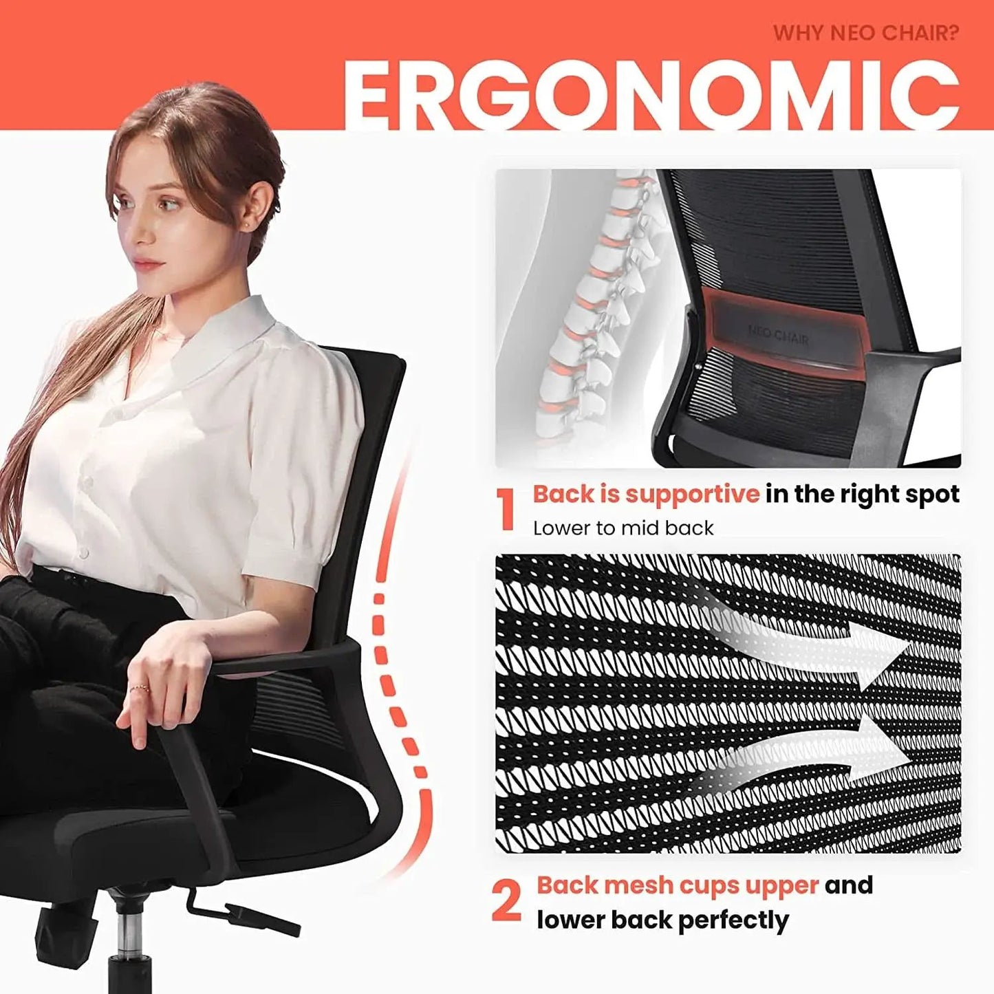 Ergonomic Swivel Chair With Adjustable Lumbar Support from PriceLows™