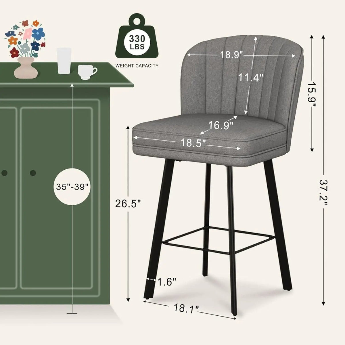 26 Counter Height Bar Stools Set Of 3 Gray Faux Leather from PriceLows™