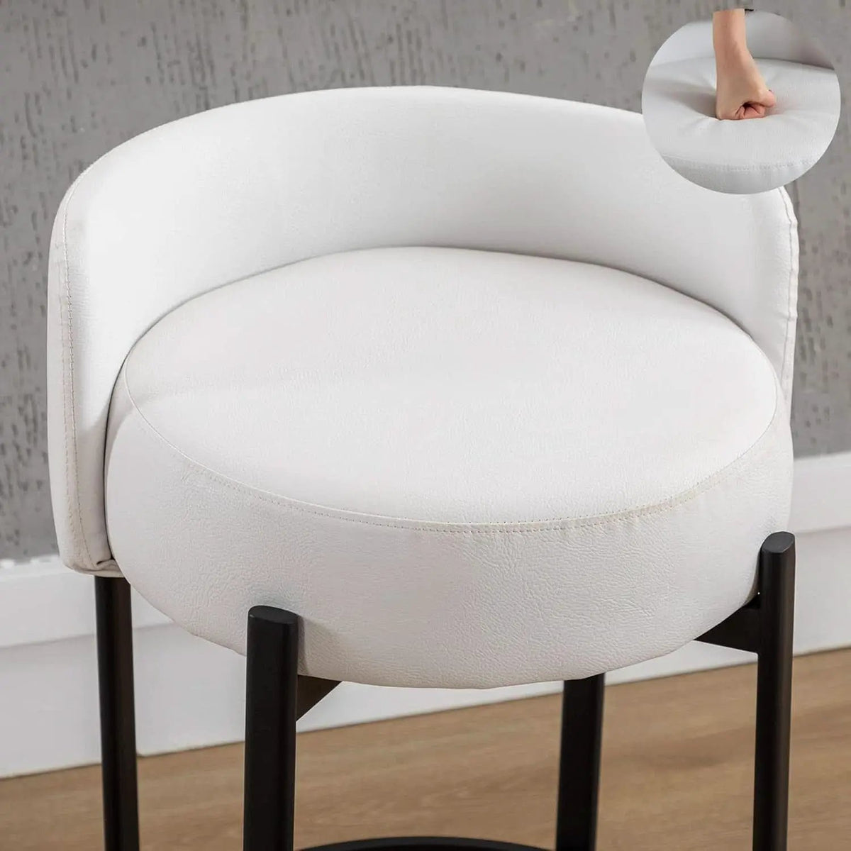 26 Inch Round Faux Leather Bar Stools Set Of 2 White from PriceLows™