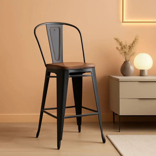 26 Inch Swivel Bar Stools Set Of 4 With Large Wooden Seat Matte Black High Back Design from PriceLows™