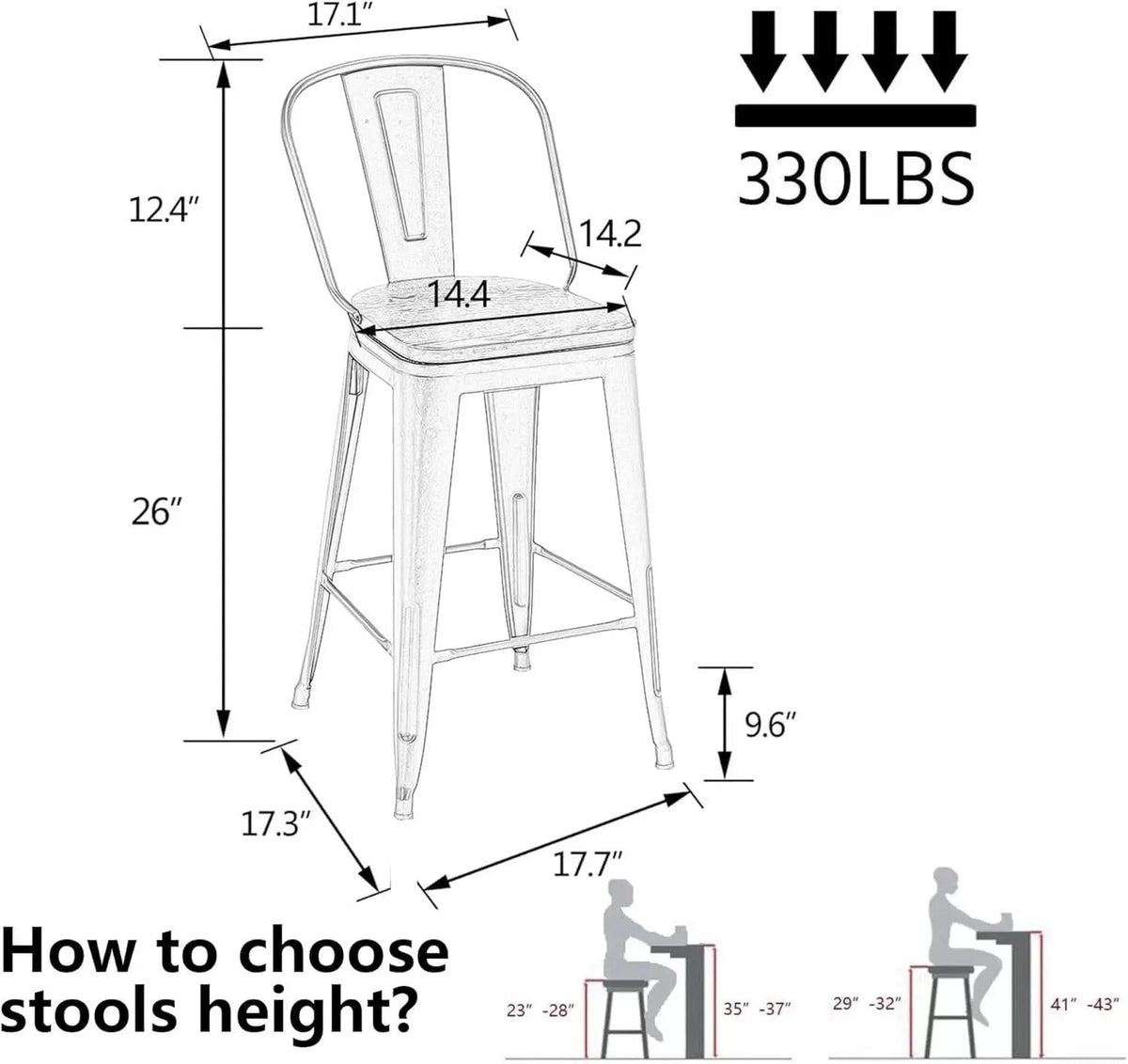 26 Inch Swivel Bar Stools Set Of 4 With Large Wooden Seat Matte Black High Back Design from PriceLows™