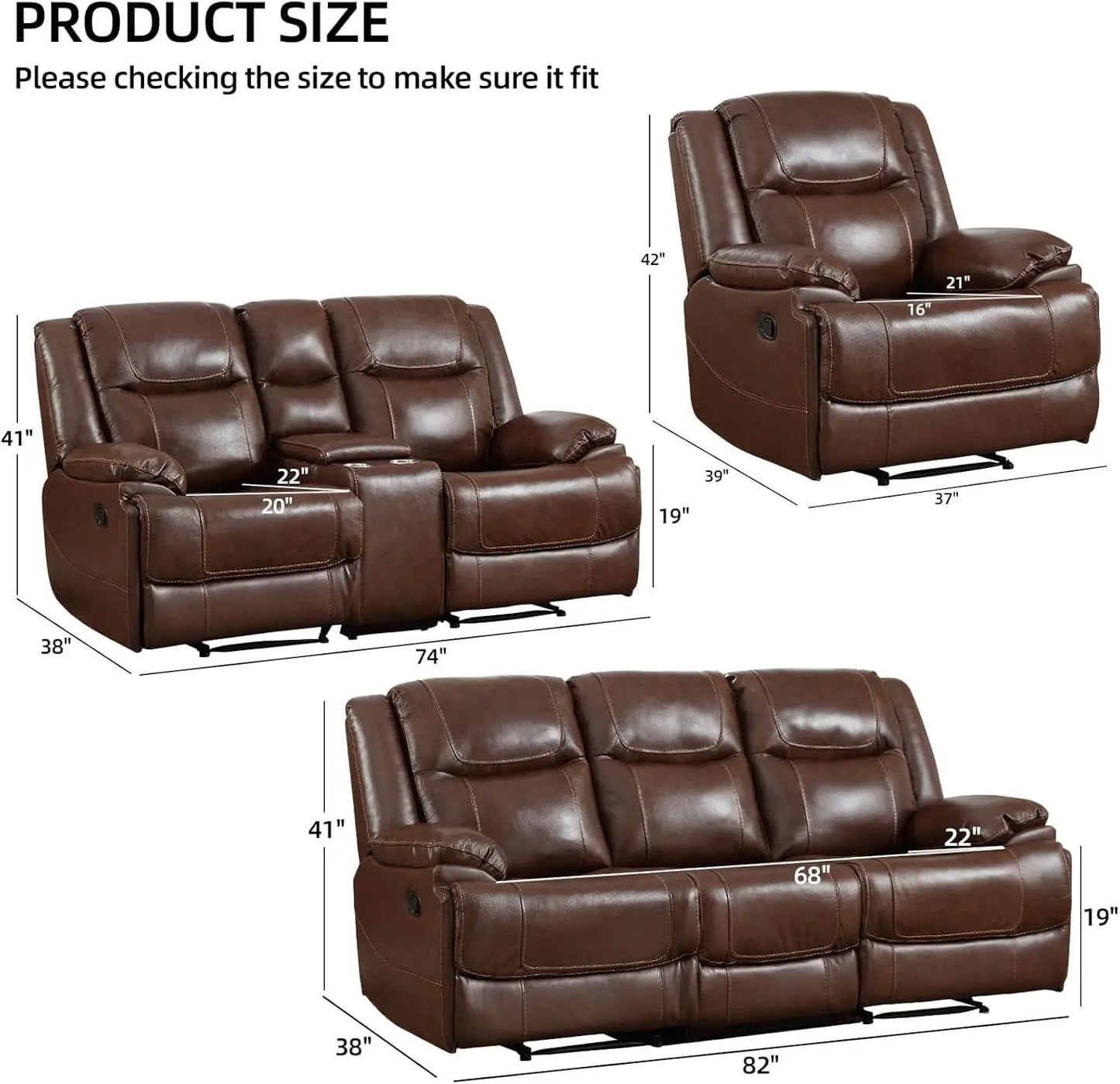 Manual Recliner Sofa Set Brown Living Room Collection from PriceLows™