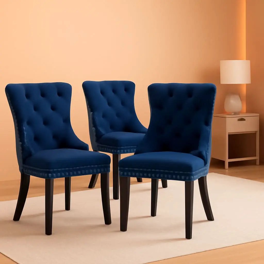 Navy Velvet Wingback Dining Chairs Set Of 4 Modern from PriceLows™