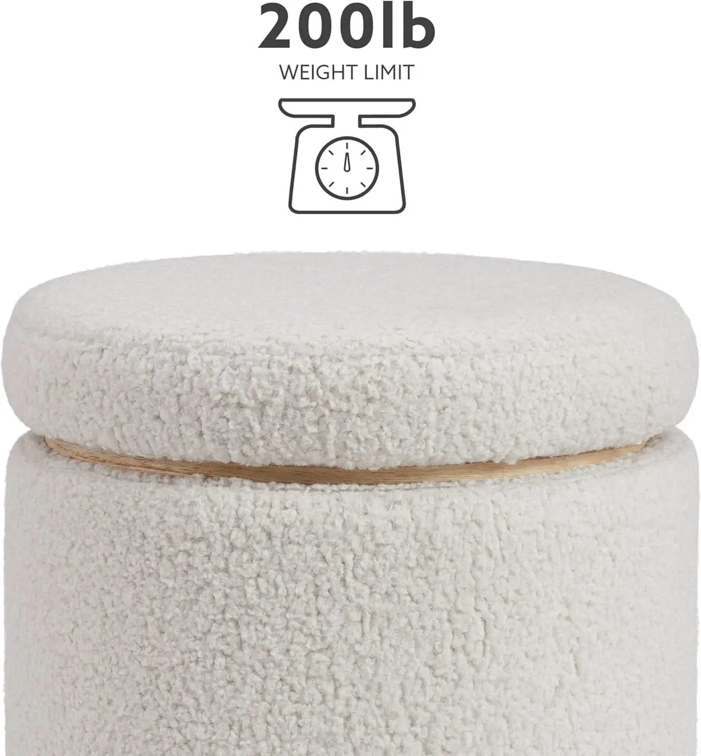 Cream Sherpa Deluxe Storage Ottoman Solidwood Base from PriceLows™