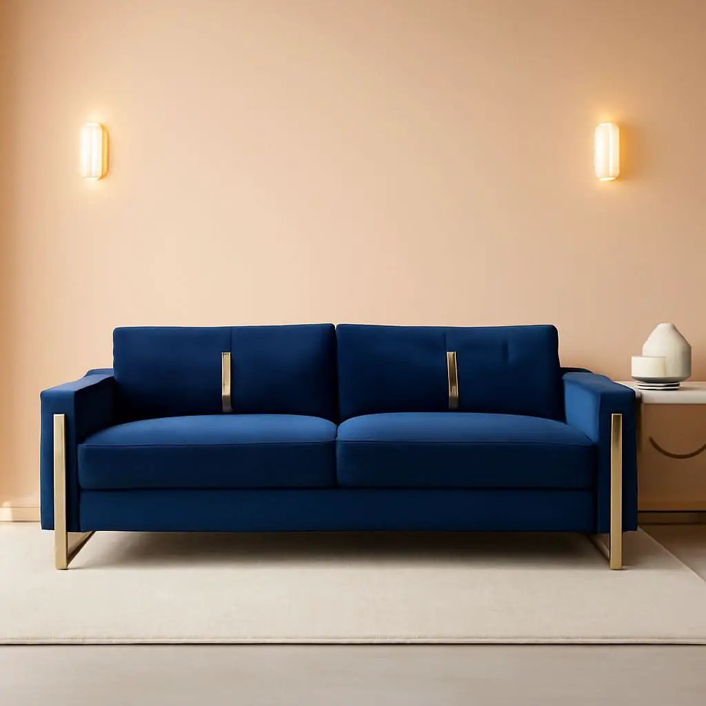 2 Piece Velvet Loveseat Sofa Set For Living Room 86 Inch Blue With Gold Metal Legs And 4 Pillows from PriceLows™