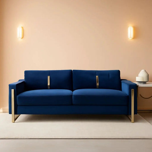 2 Piece Velvet Loveseat Sofa Set For Living Room 86 Inch Blue With Gold Metal Legs And 4 Pillows from PriceLows™