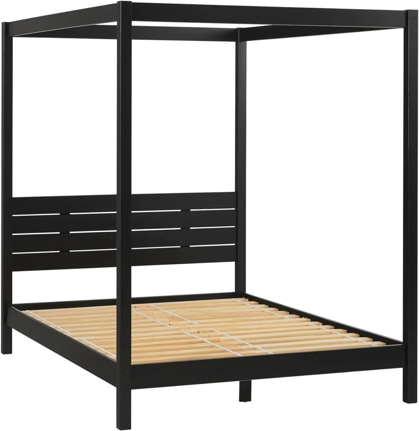 Modern Black Queen Canopy Bedframe with Slatted Headboard from PriceLows™