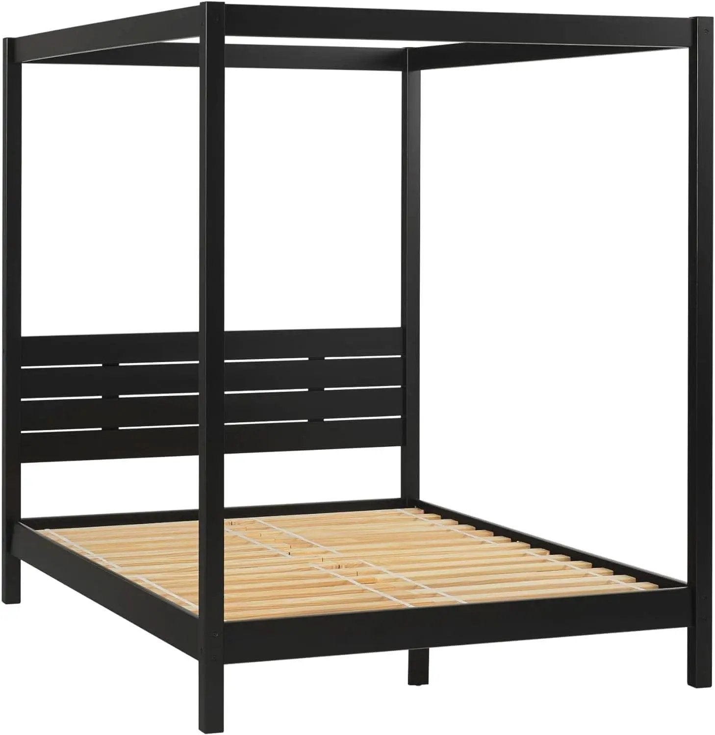 Modern Black Queen Canopy Bedframe with Slatted Headboard from PriceLows™